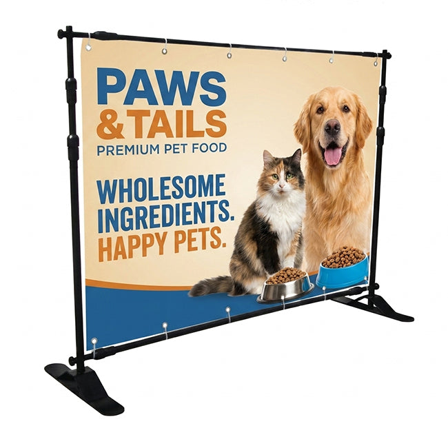 Telescopic Step & Repeat Banner Stand with 8' x 5' Vinyl Print